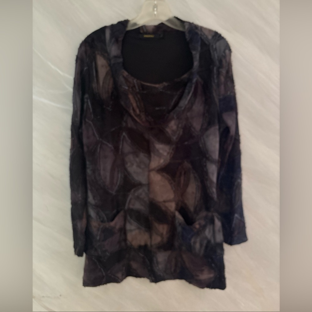 Radzoli L Black,Brown,Gray Burnout Geo Lined Long Sleeve Blouse Whimsy Goth